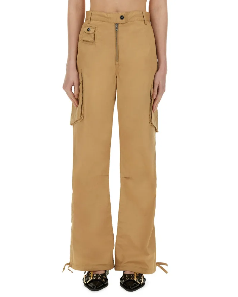 Ganni Baumwoll -Twill -Frachthose Beige