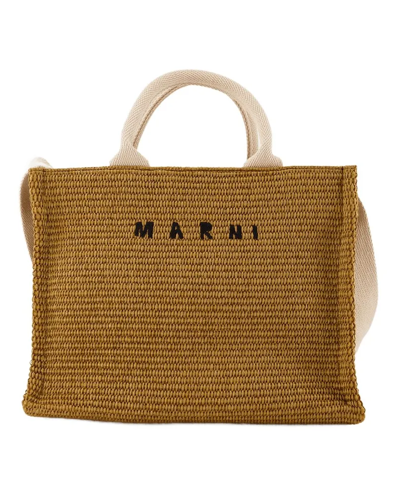 Marni Kleine Korb-Shopper-Tasche  Leder Siena/Natur Braun