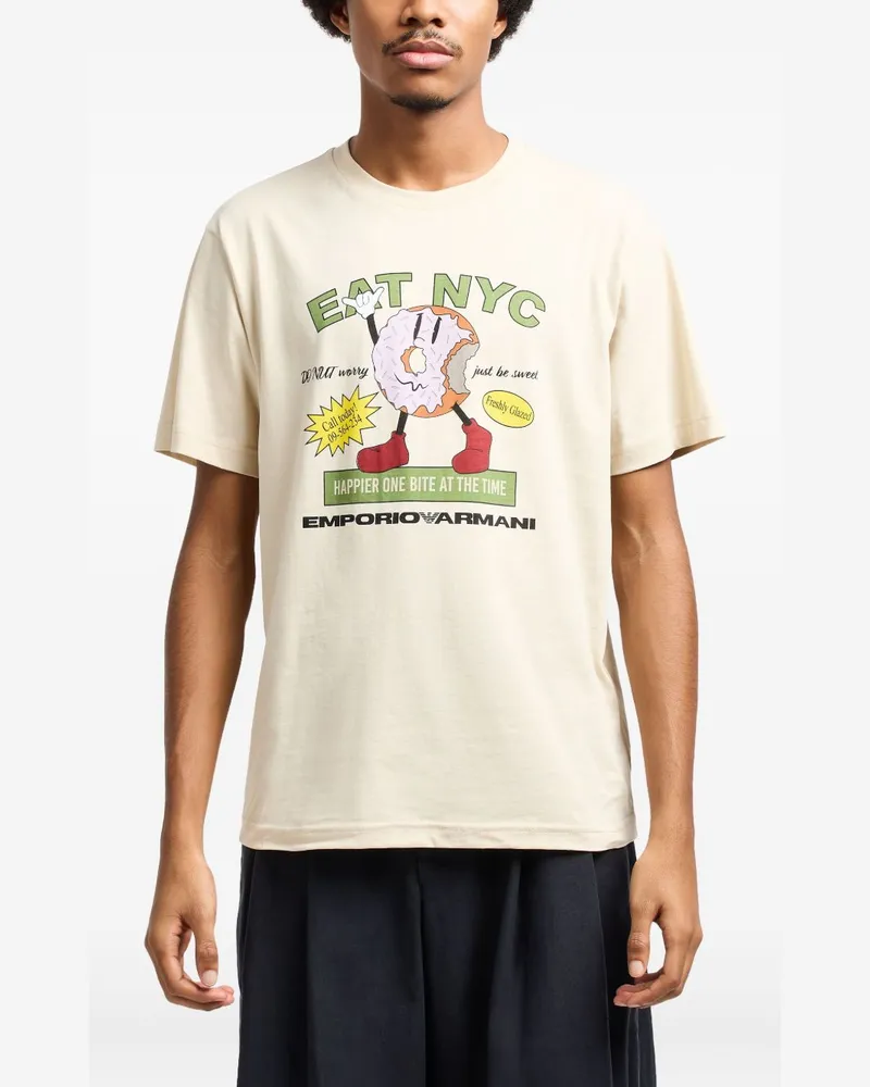 Emporio Armani bedruckte Baumwoll -T -Shirt Beige