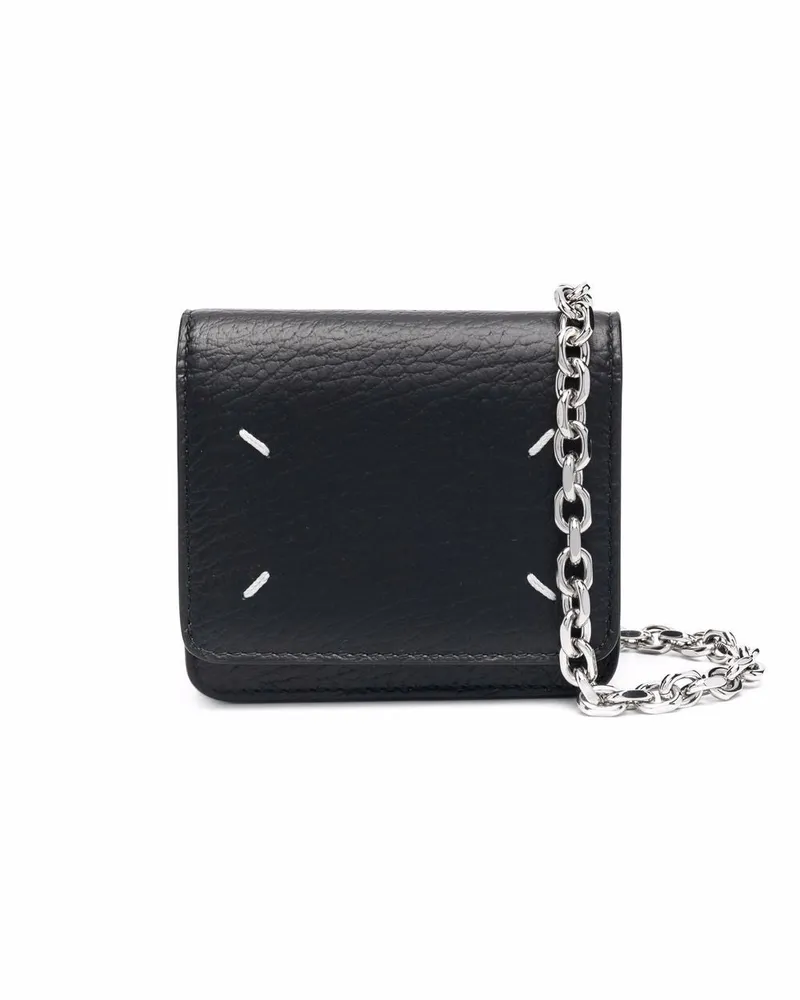 Maison Margiela vier Stiche Leder Brieftasche auf der Kette Schwarz
