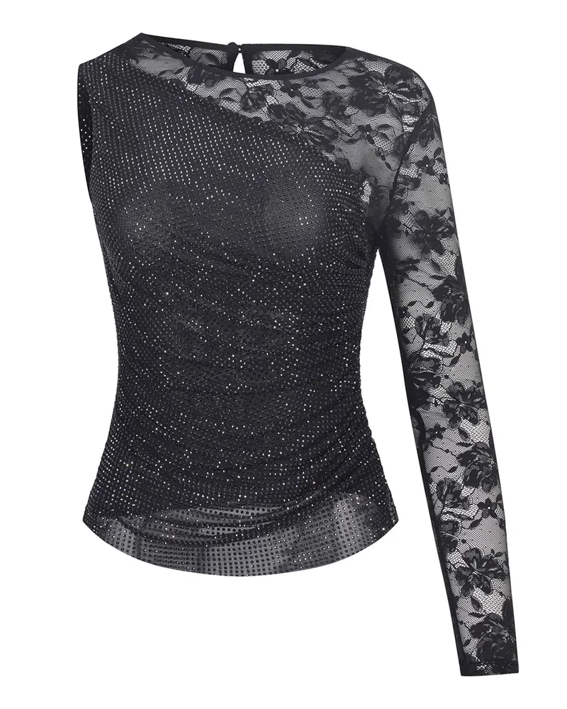 Self-Portrait Top -Selbstporträt aus gemischtem Polyester Black