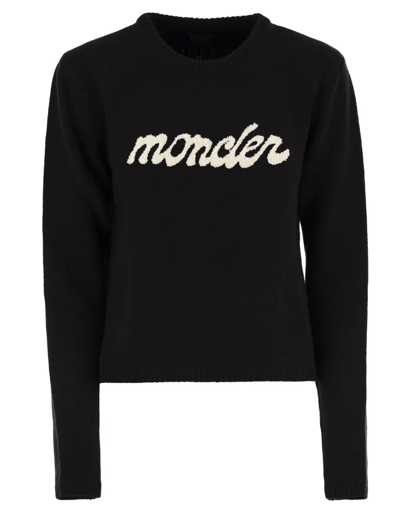 Moncler Logowolle und Kaschmirspringer Black