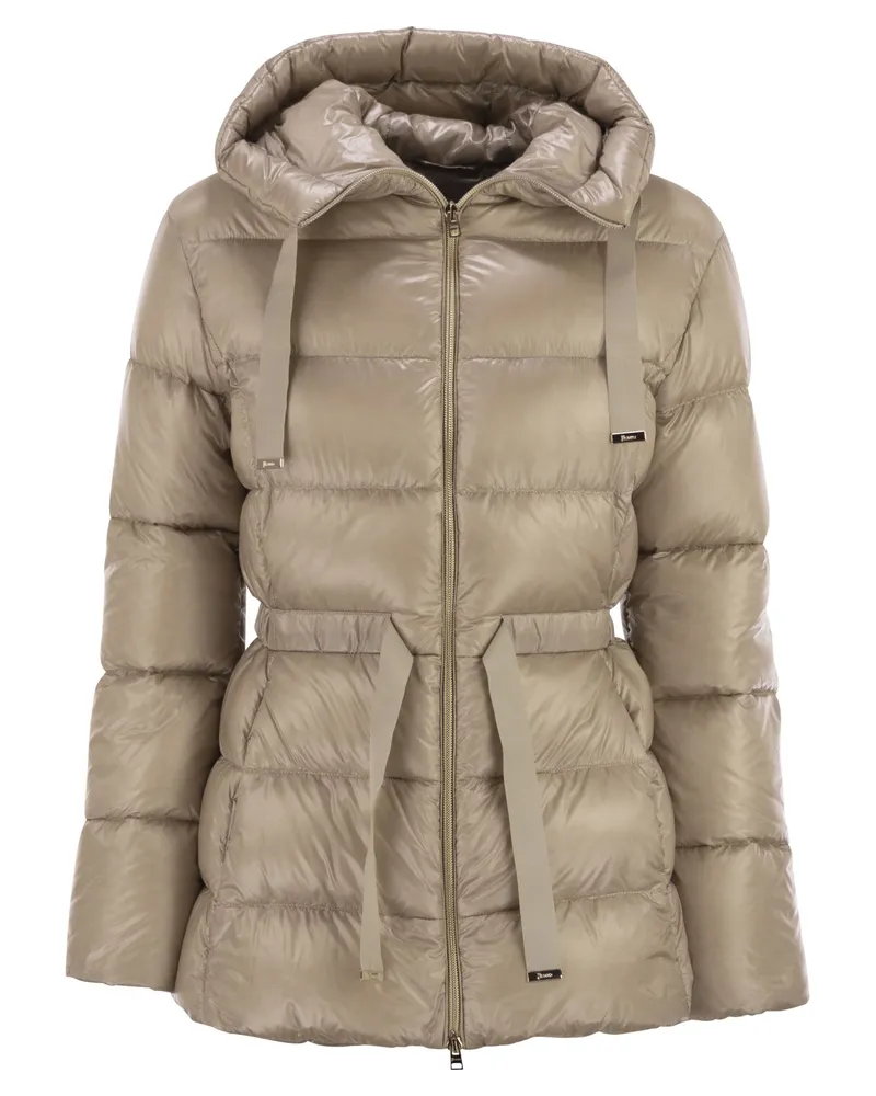 Herno Ultraleichte Daunenjacke aus Nylon mit Kordelzug an der Taille Beige