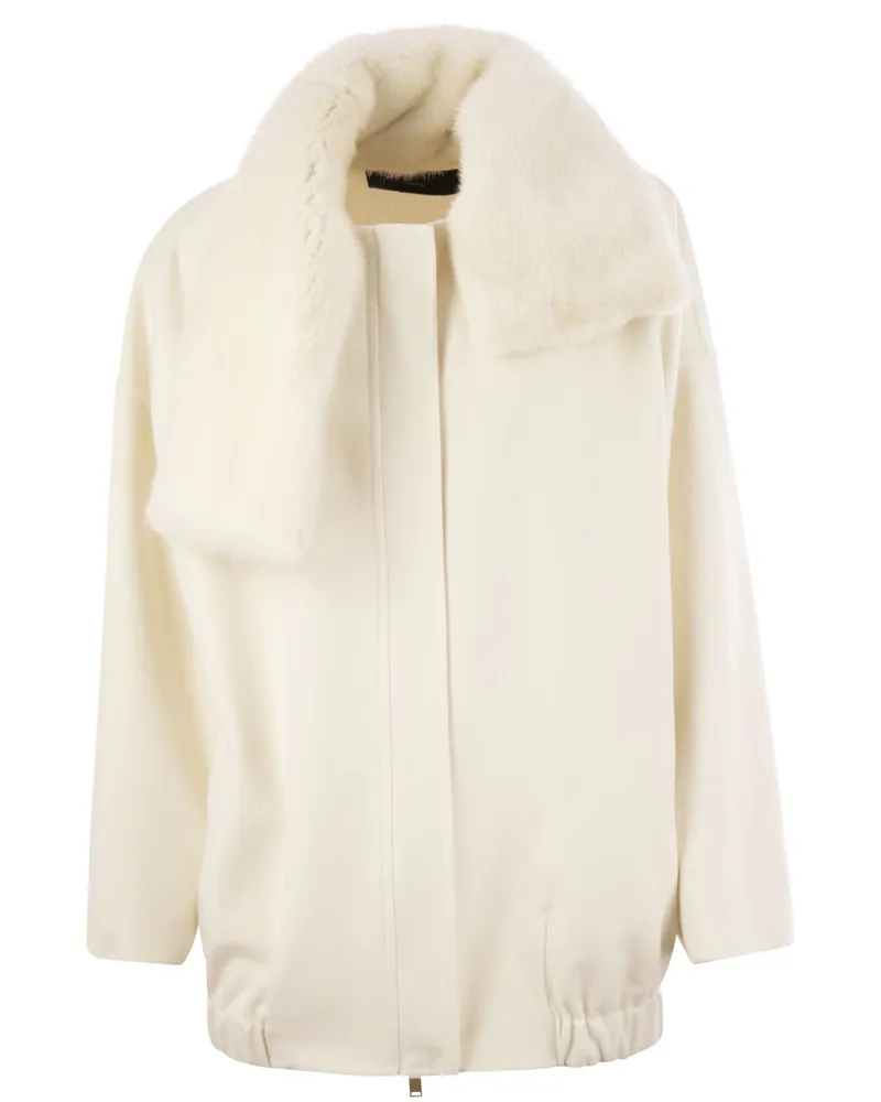 Fabiana Filippi Cashmere Caban mit Pelzkragen White