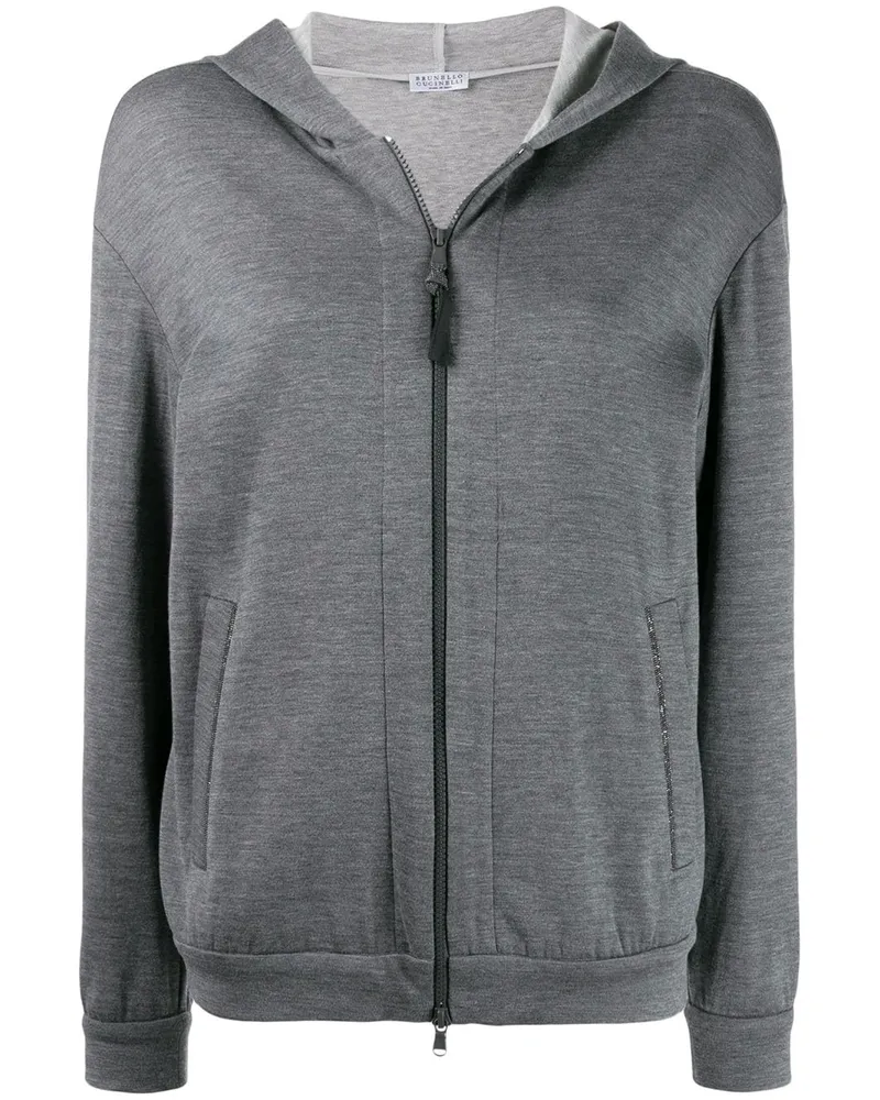 Brunello Cucinelli Baumwolle und Seidenmischung Hoodie Grey