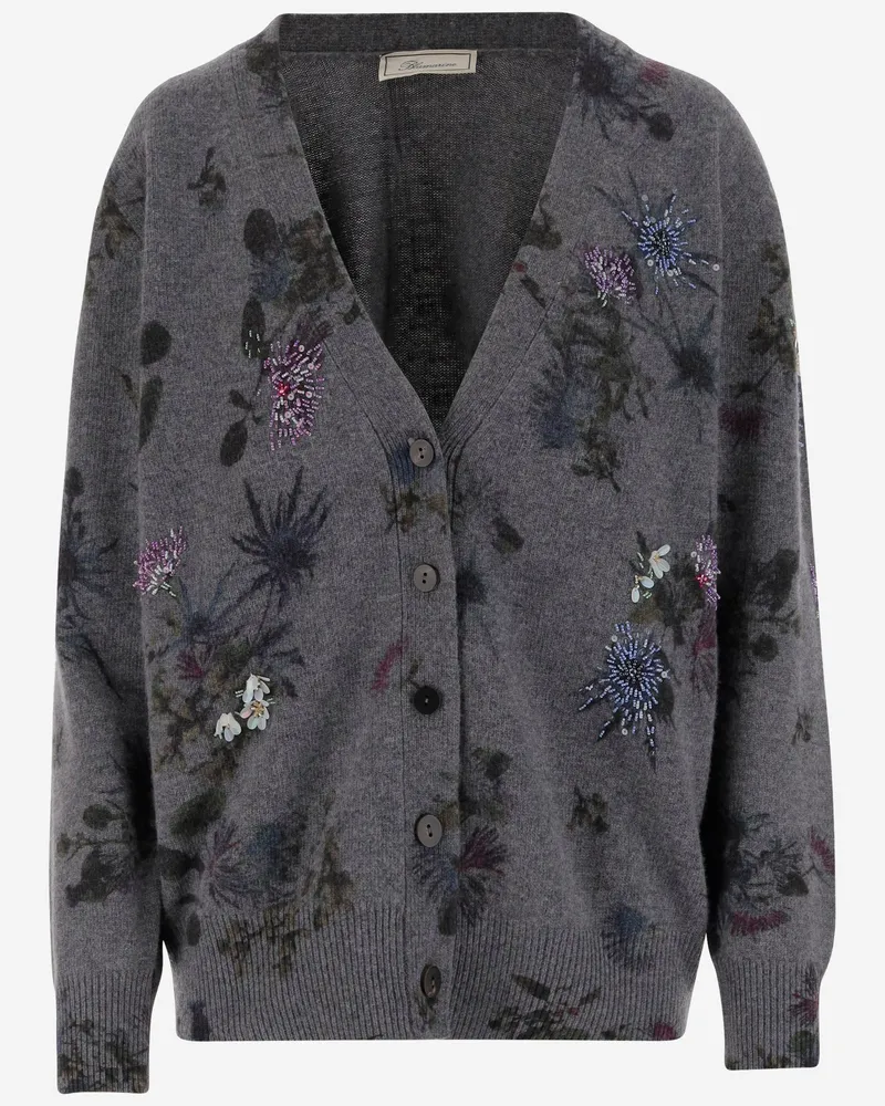 Blumarine Wollmischung Cardigan mit Strasssteinen Grey