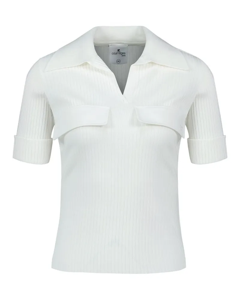 Courrèges Geripptes Polo--Viskoseweiß White