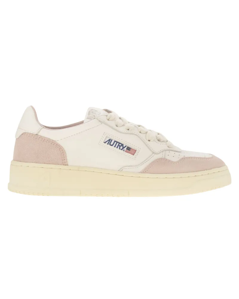 AUTRY Medaillengewinner niedriger weißer Leder- und Wildleder -Turnschuhe in Pulver White