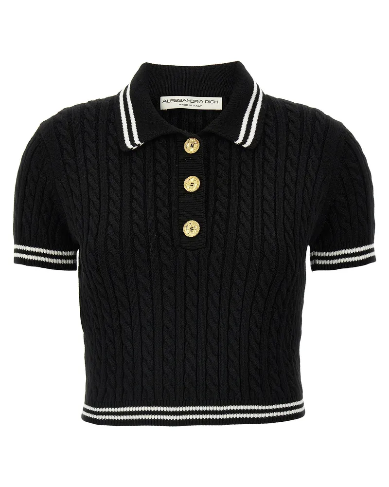 Alessandra Rich geflochtenes Poloshirt White