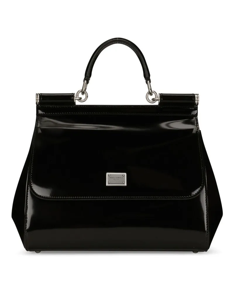 Dolce & Gabbana Sizilien große glänzende Lederhandtasche Black
