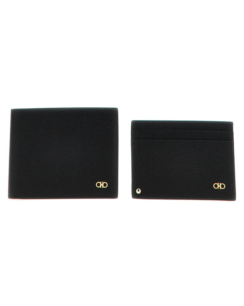Ferragamo Gancio' Wallet + Kartenhalterset Set Black