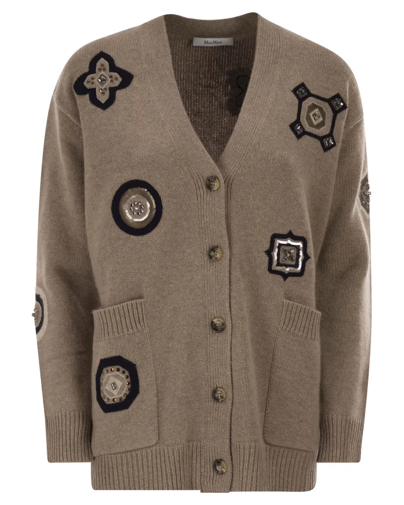 Max Mara Mxmgioire Lange Strickjacke aus Wolle und Kaschmir Sand