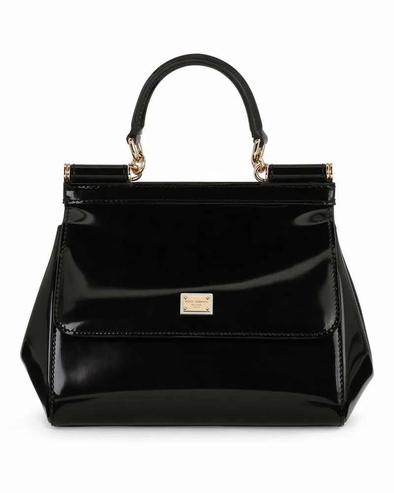 Dolce & Gabbana Sizilien mittelgroße Lederhandtasche Schwarz