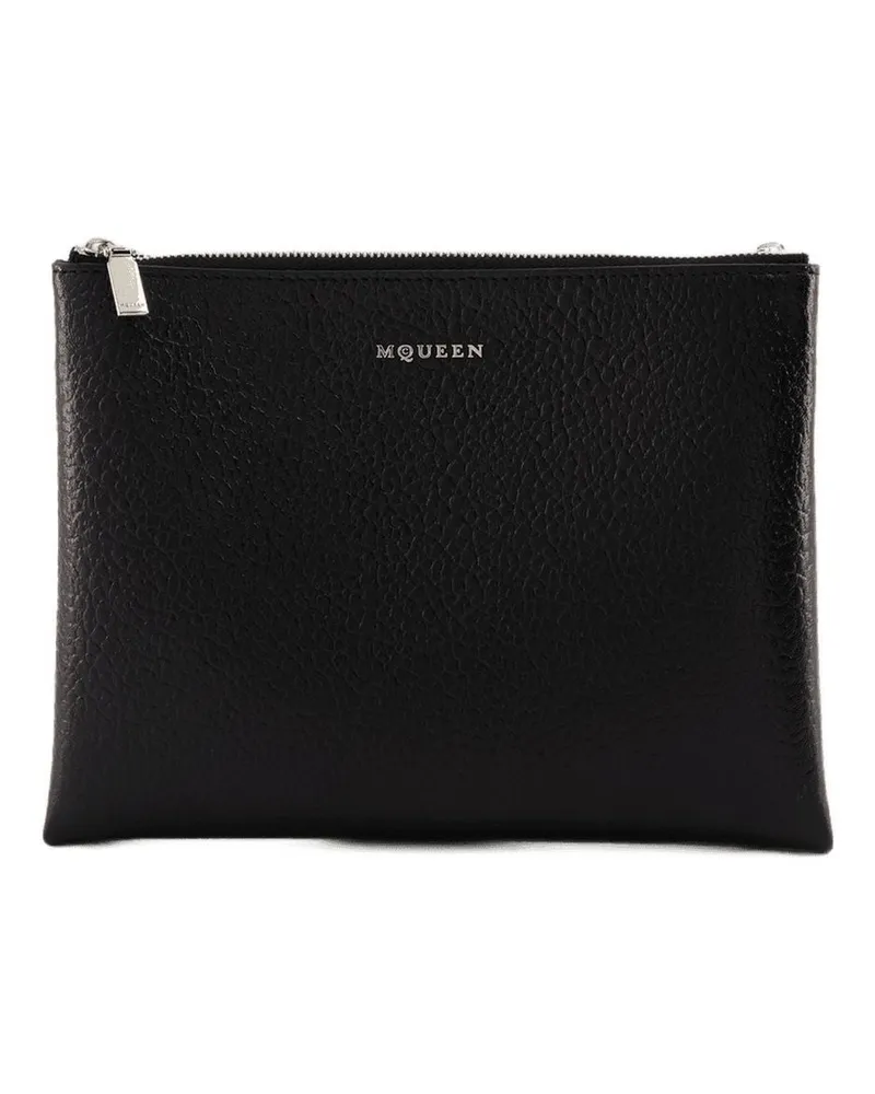 Alexander McQueen Cross Bar Clutch Alexander Mc Königin Leder schwarz/silber Schwarz