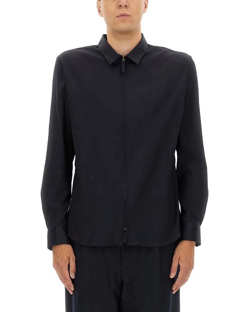 Giorgio Armani Baumwoll -Reißverschlusshemd Blue