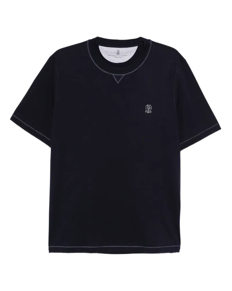 Brunello Cucinelli T-Shirt aus Baumwolle mit Logo Blue