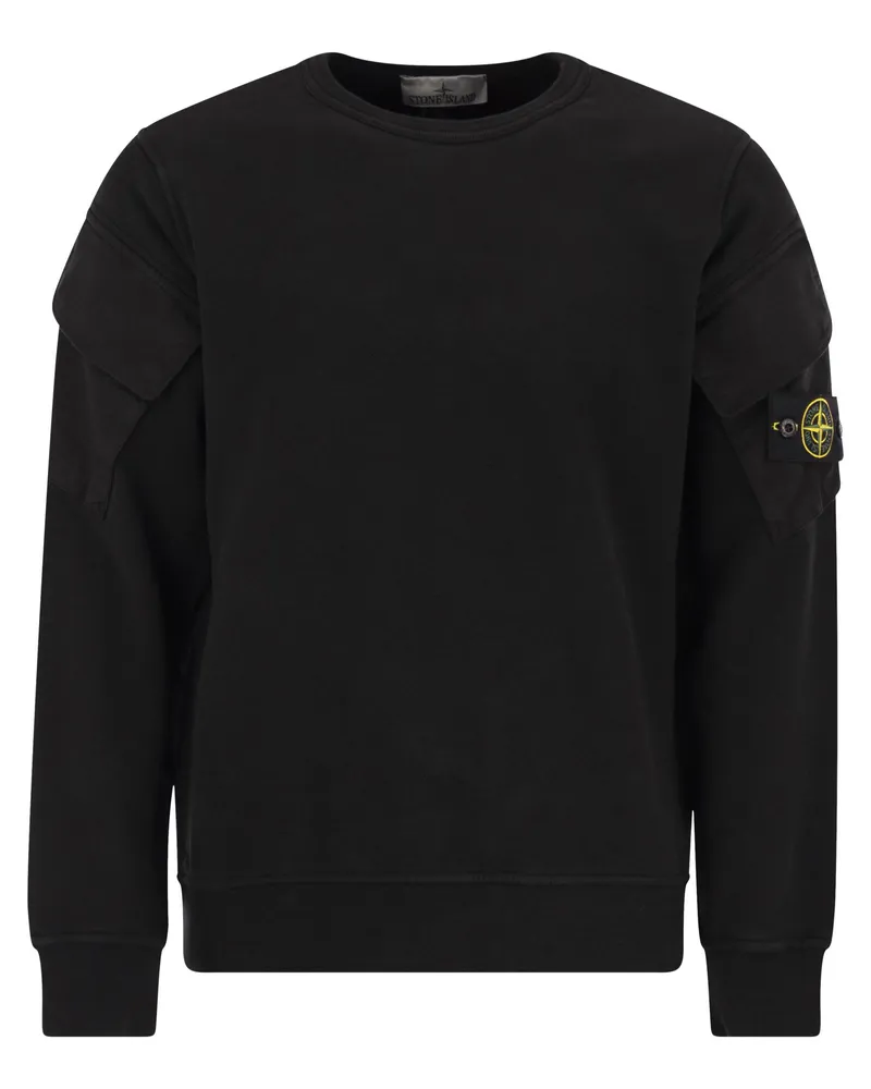 Stone Island Crew Neck Sweatshirt mit Ärmeltaschen Black
