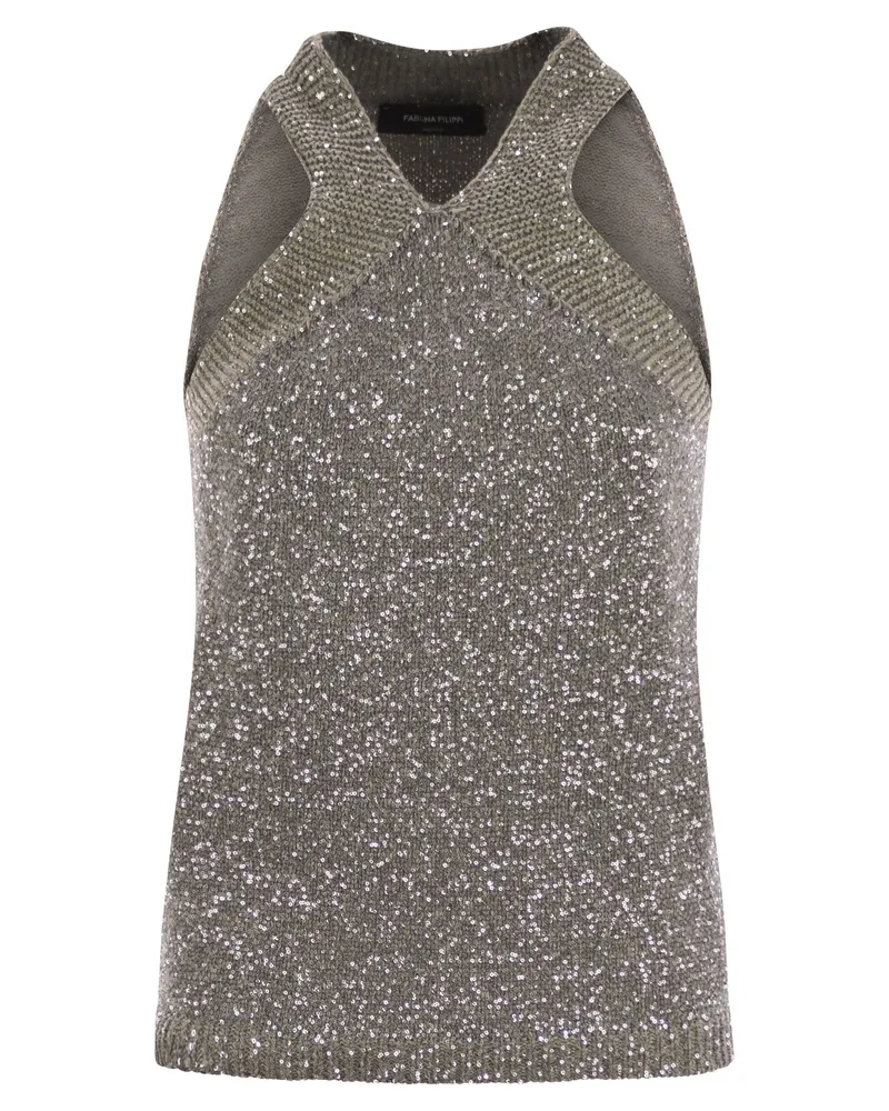 Fabiana Filippi Baumwollknit -Tanktop mit Pailletten Grey