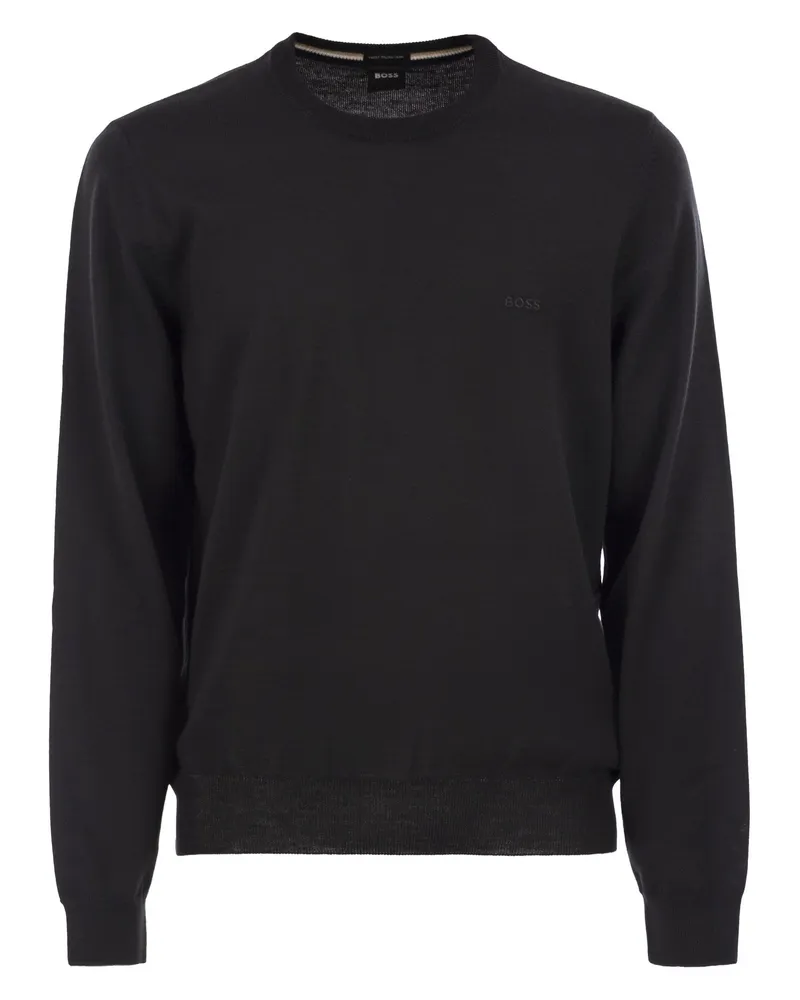 HUGO BOSS Pullover aus Schurwolle mit normaler Passform und gesticktem Logo Black