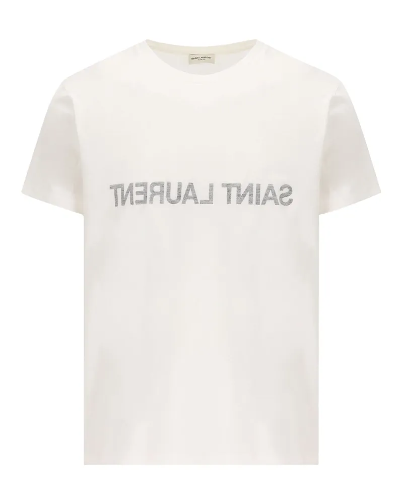 Saint Laurent Herrens Weißes T-Shirt aus Baumwolle -