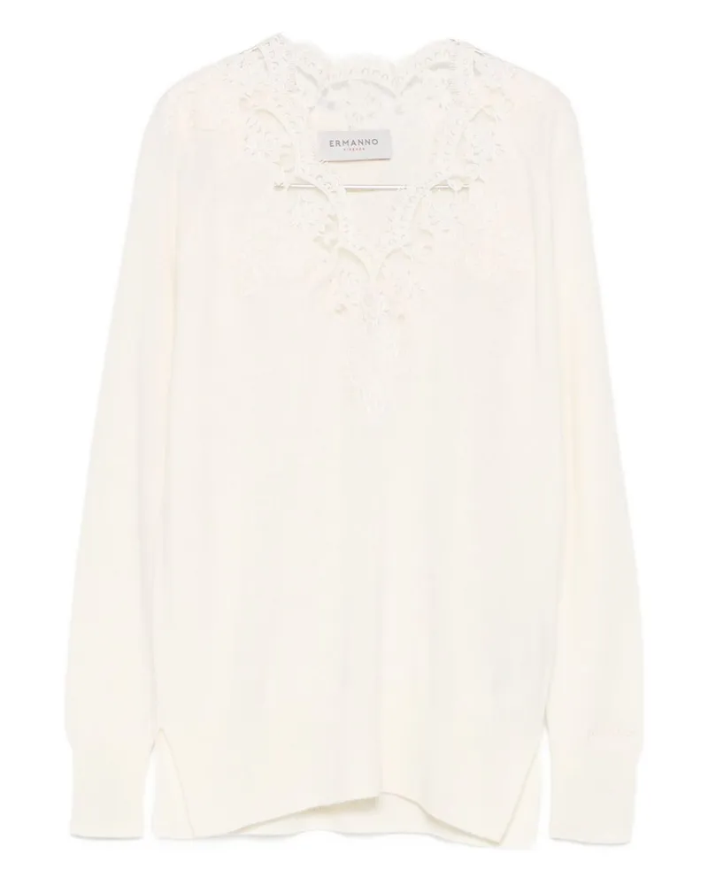 Ermanno Scervino bestickter V -Nackenpullover Beige