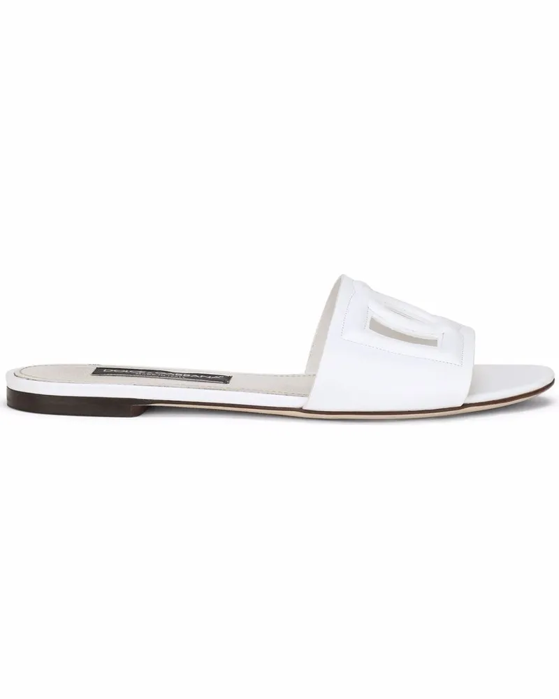 Dolce & Gabbana Flache Sandalen aus Leder mit DG-Logo von White