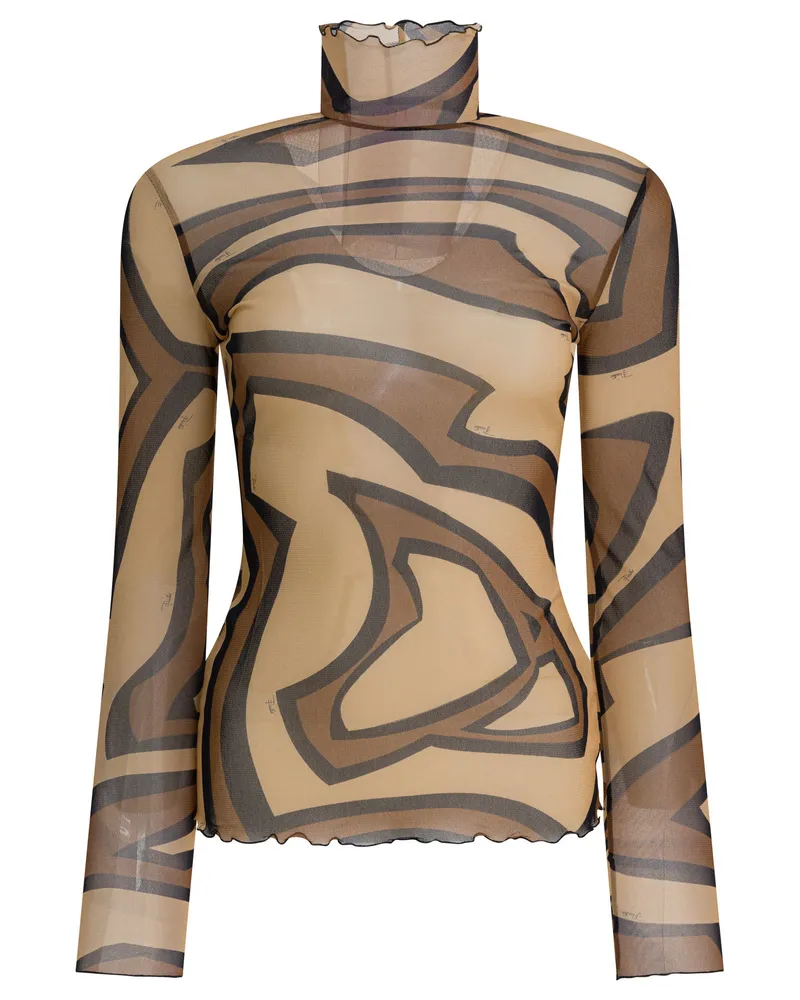 Emilio Pucci T-Shirt aus Tüll mit -Labirinto-Print Brown