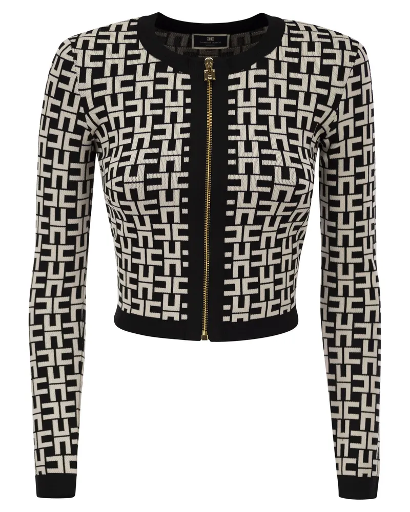 Elisabetta Franchi Viskose Jacquard Mini Cardigan Black
