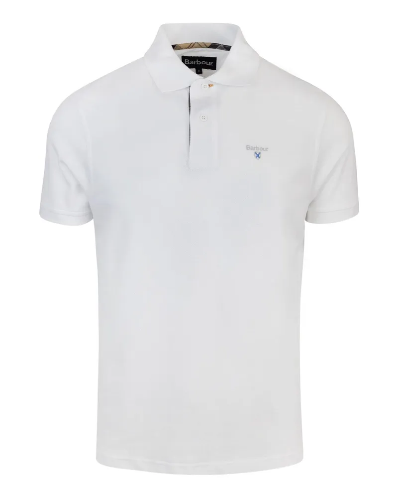 Barbour Polo in Piquet Con DeTagli Tartan White