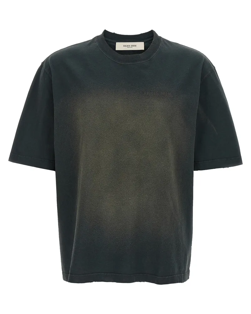 Golden Goose Used-T-Shirt aus gefärbter Baumwolle Black