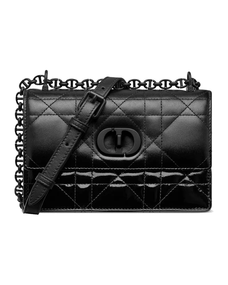 Dior Caro Patent und matte Umhängetasche Black