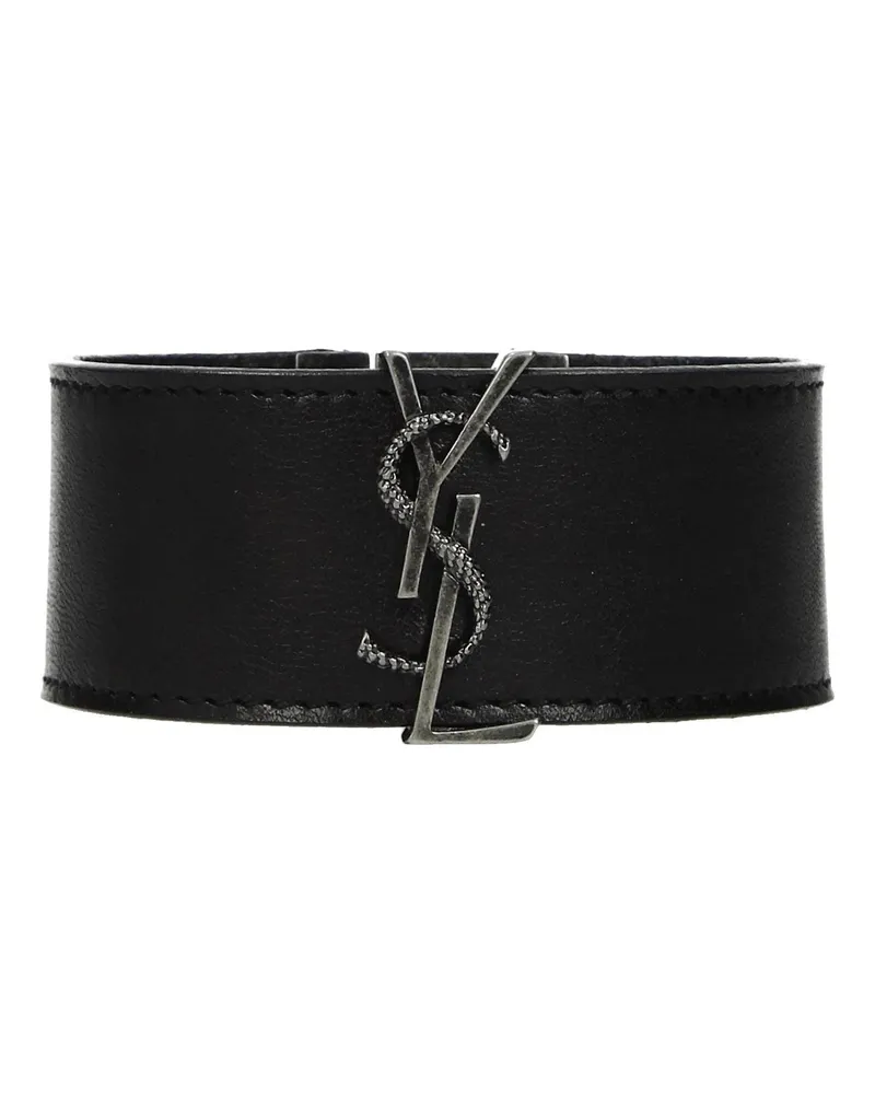 Saint Laurent Damens Armbänder Leder Schwarz/Silber -