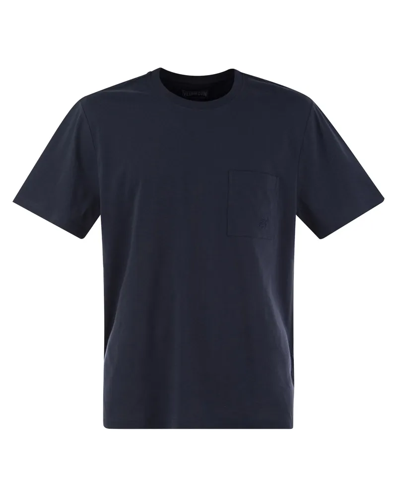 Vilebrequin Baumwoll -T -Shirt mit Tasche Marine