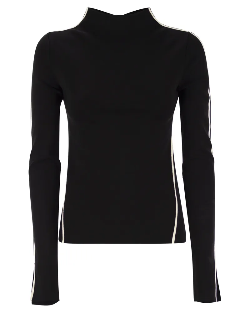 SPORTMAX montiertes Langarm -T -Shirt mit kontrastierenden Kanten adda Black