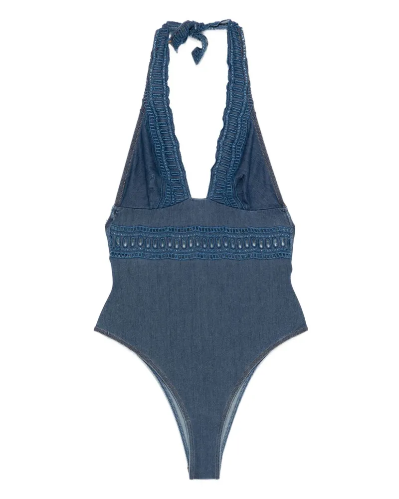 Ermanno Scervino Lace Detail Badeanzug Blue