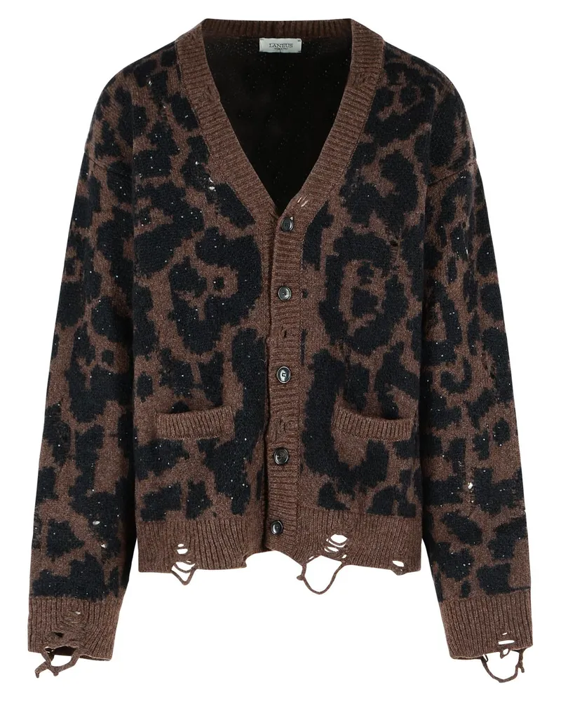 Laneus Cardigan „Leopard Jacquard“ aus einer gepunkteten Merinowollmischung Brown