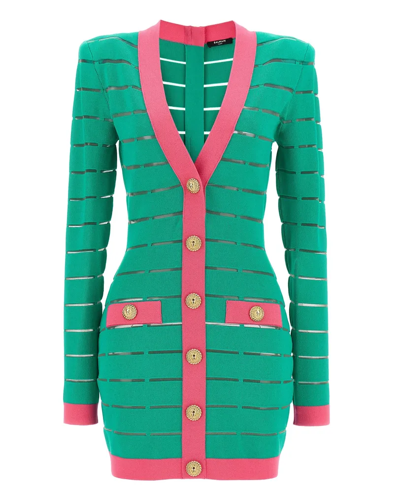 Balmain Zwei -Ton -Strickkleid Green