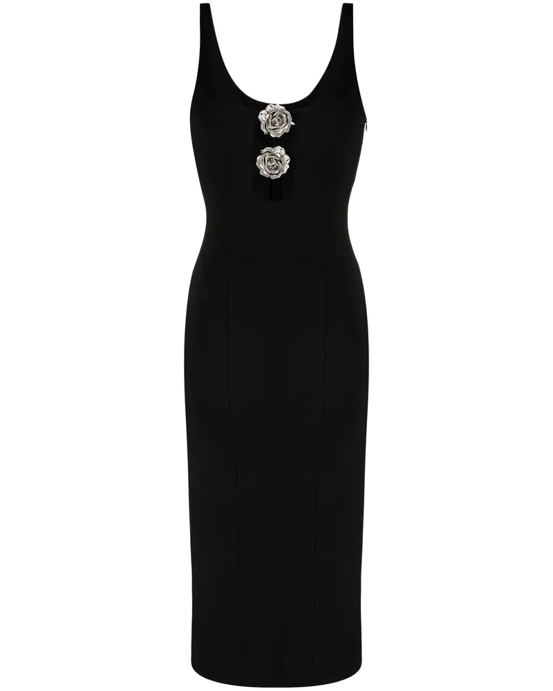 Blumarine Kleid Midi mit Ausschnitt und Rosen Black