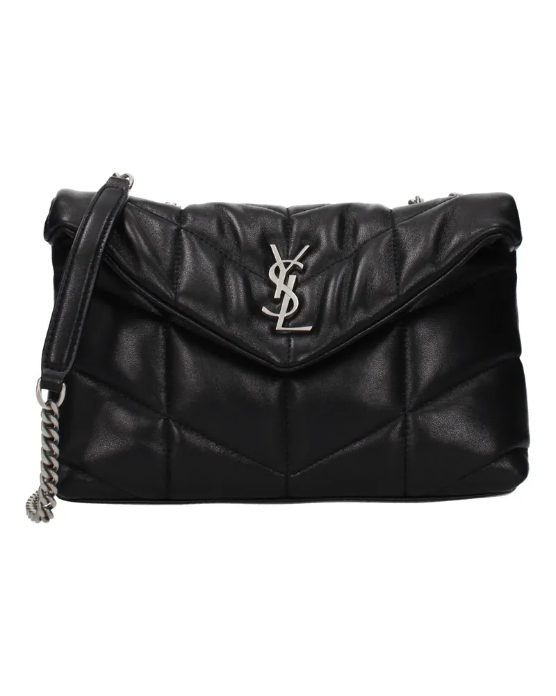 Saint Laurent Damens Loulou Umhängetasche aus schwarzem Leder -