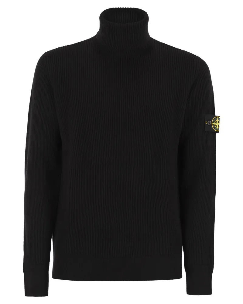 Stone Island Finely Ribbed Turtleneck Sweater Black
