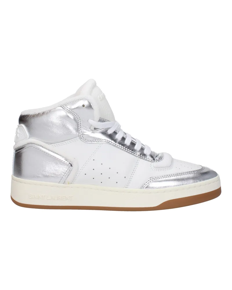 Saint Laurent Sl80 Herrens Sneakers aus weißem/silberfarbenem Leder -
