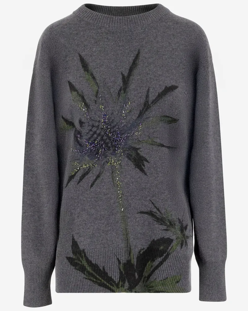 Blumarine Wollmischpullover mit Strasssteinen Grey