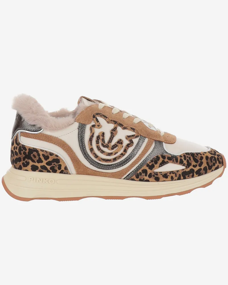 Pinko zoe 01 Leder -Sneaker mit Leapadrata -Muster Red