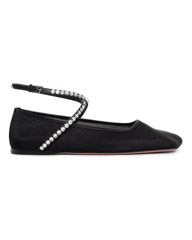 Amina Muaddi Amina Mu i Mesh Crystal Ballerina Flats Black