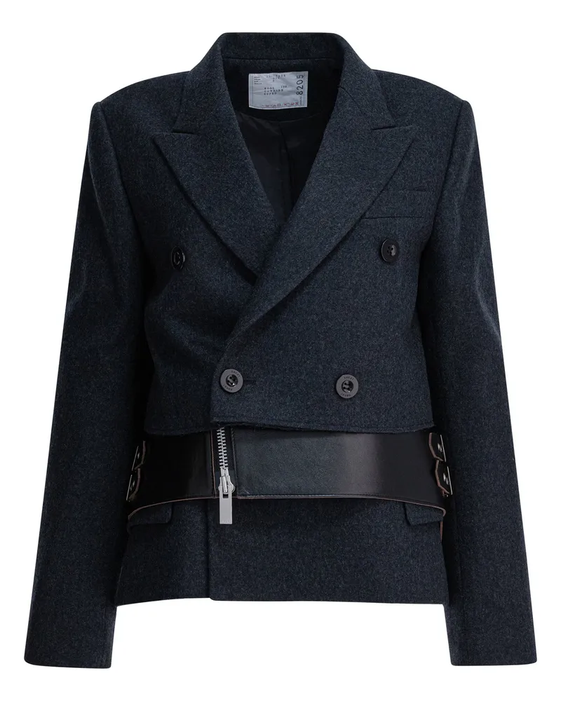 Sacai Mantel aus Wolle und Leder Grey