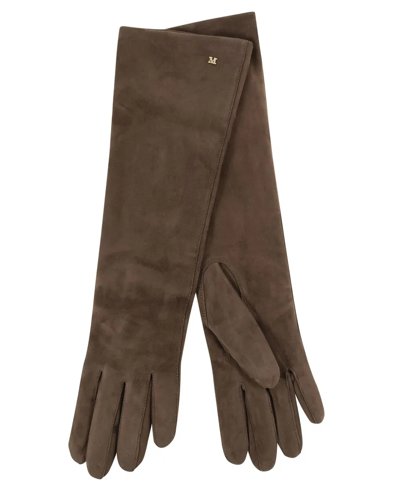 Max Mara Afideesuede lange Wildleder-Nappa-Handschuhe Brown