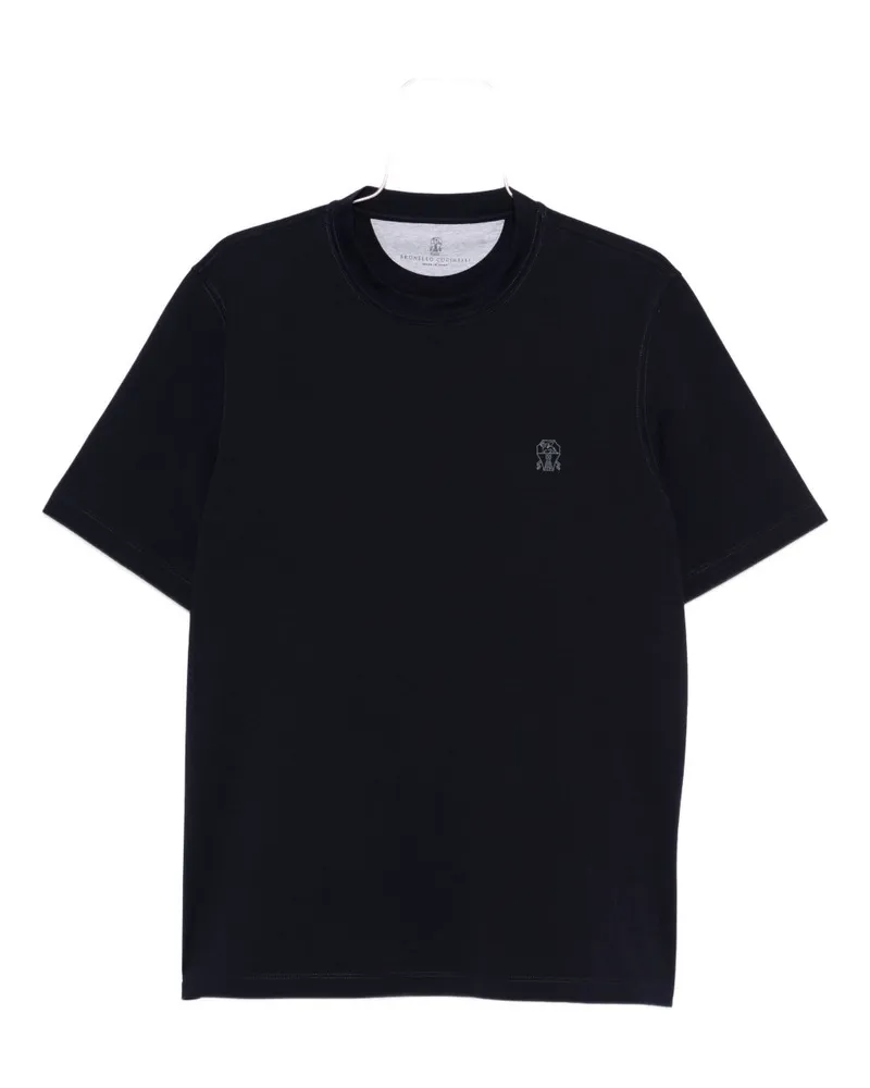Brunello Cucinelli Logo Baumwoll -T -Shirt Blue