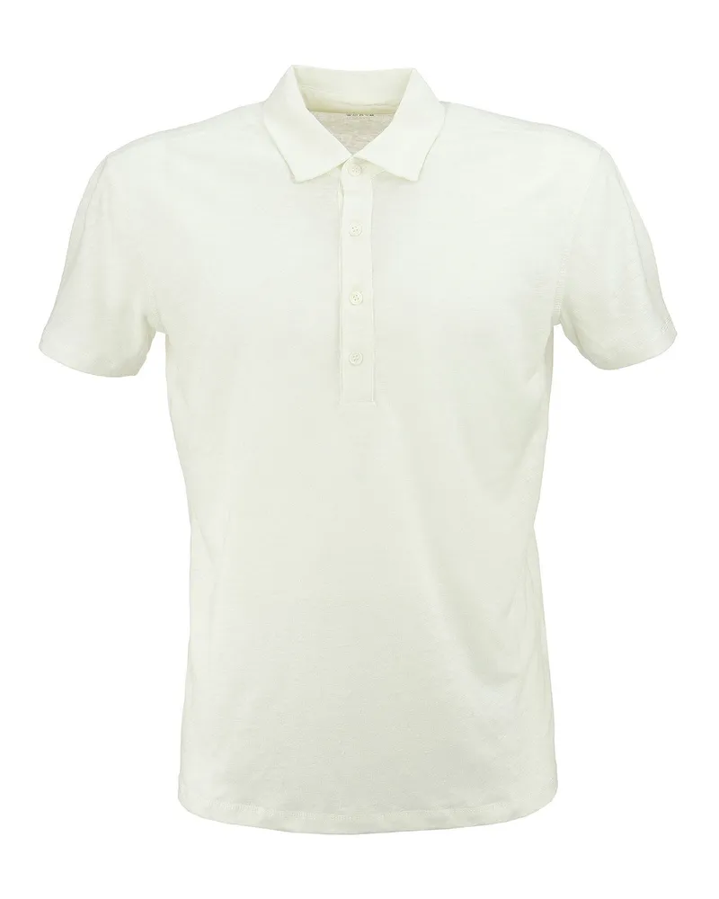 Majestic Majestätisches Leinen -Polo -Hemd mit kurzen Ärmeln Weiss