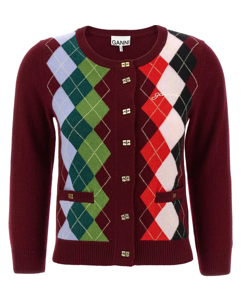 Ganni Burgundy Check' Cardigan Bordeaux