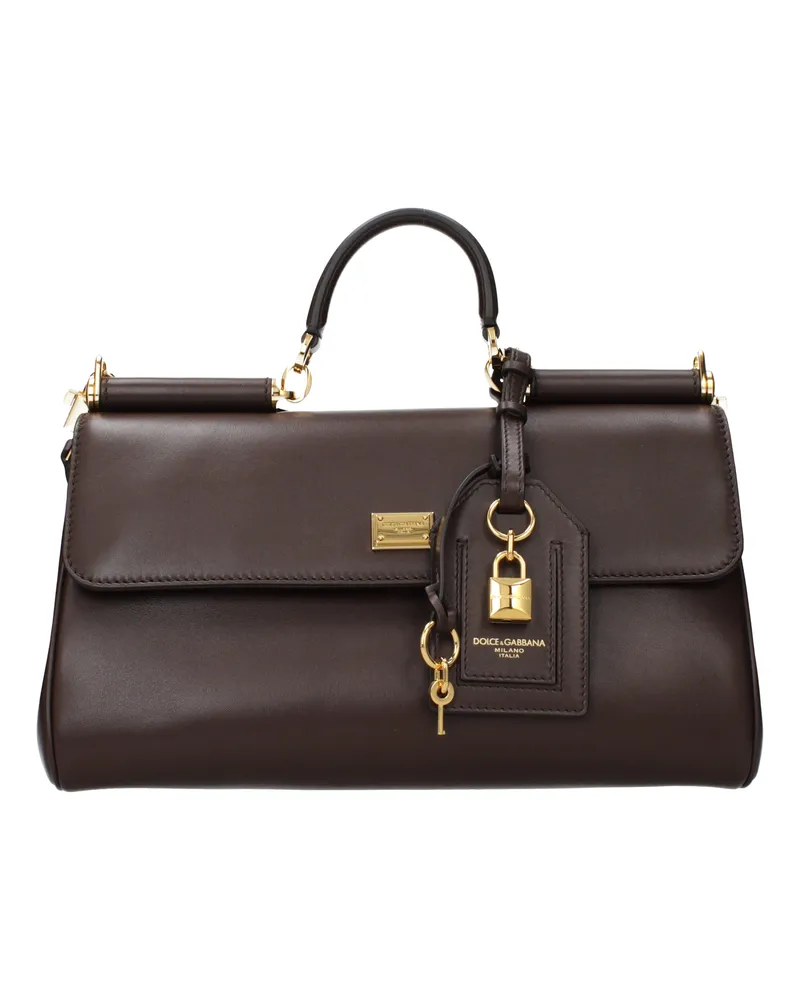 Dolce & Gabbana Handtaschen Mt Sicily Damen Braunes Leder/Moro-Kopf -
